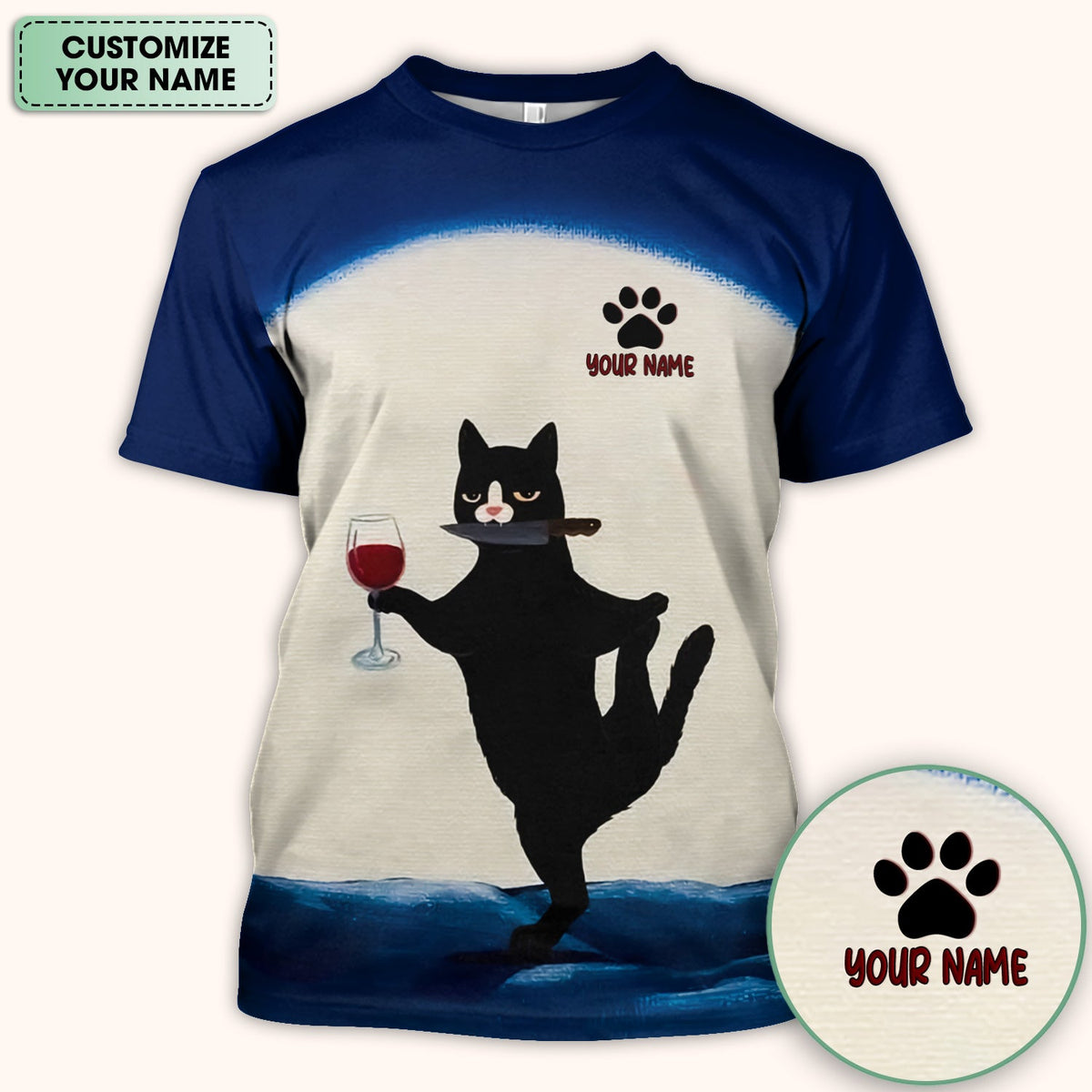 Personalized Cat Wine Glass Knife Nurse Scrub Top