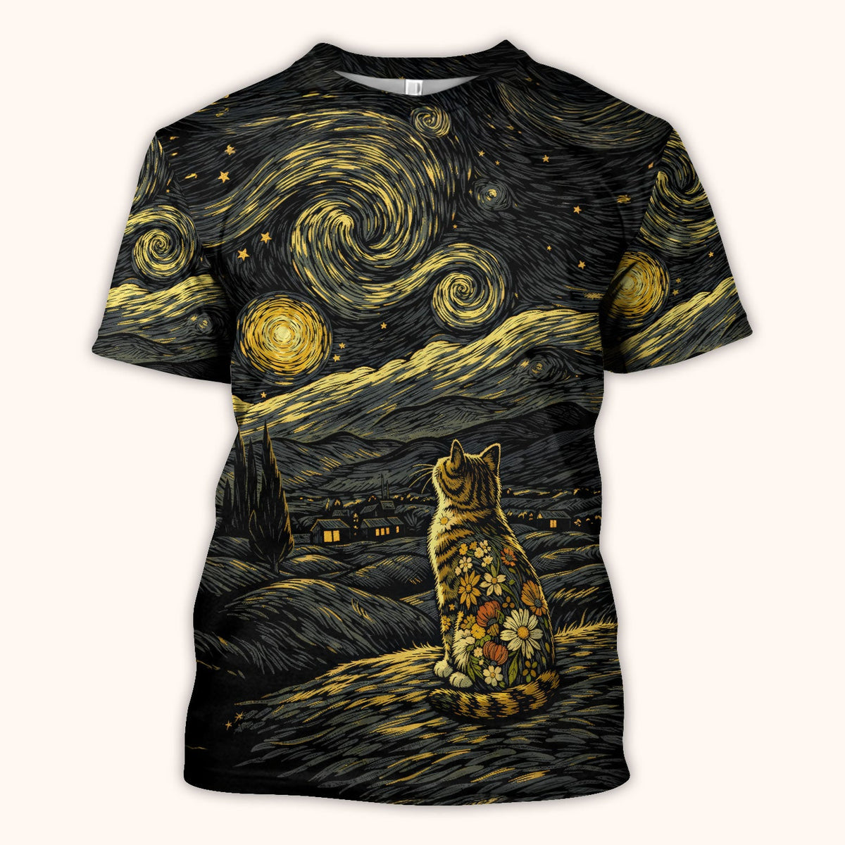 Galaxy Night Sky Cat Flowers Nurse Scrub Top