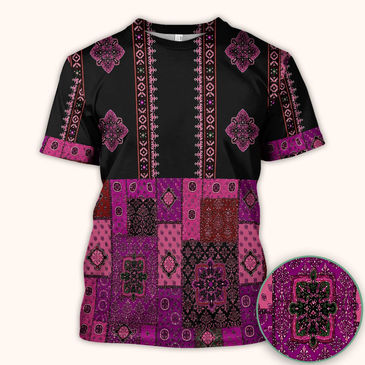 Boho Pink Bandana Patchwork Nurse Scrub Top
