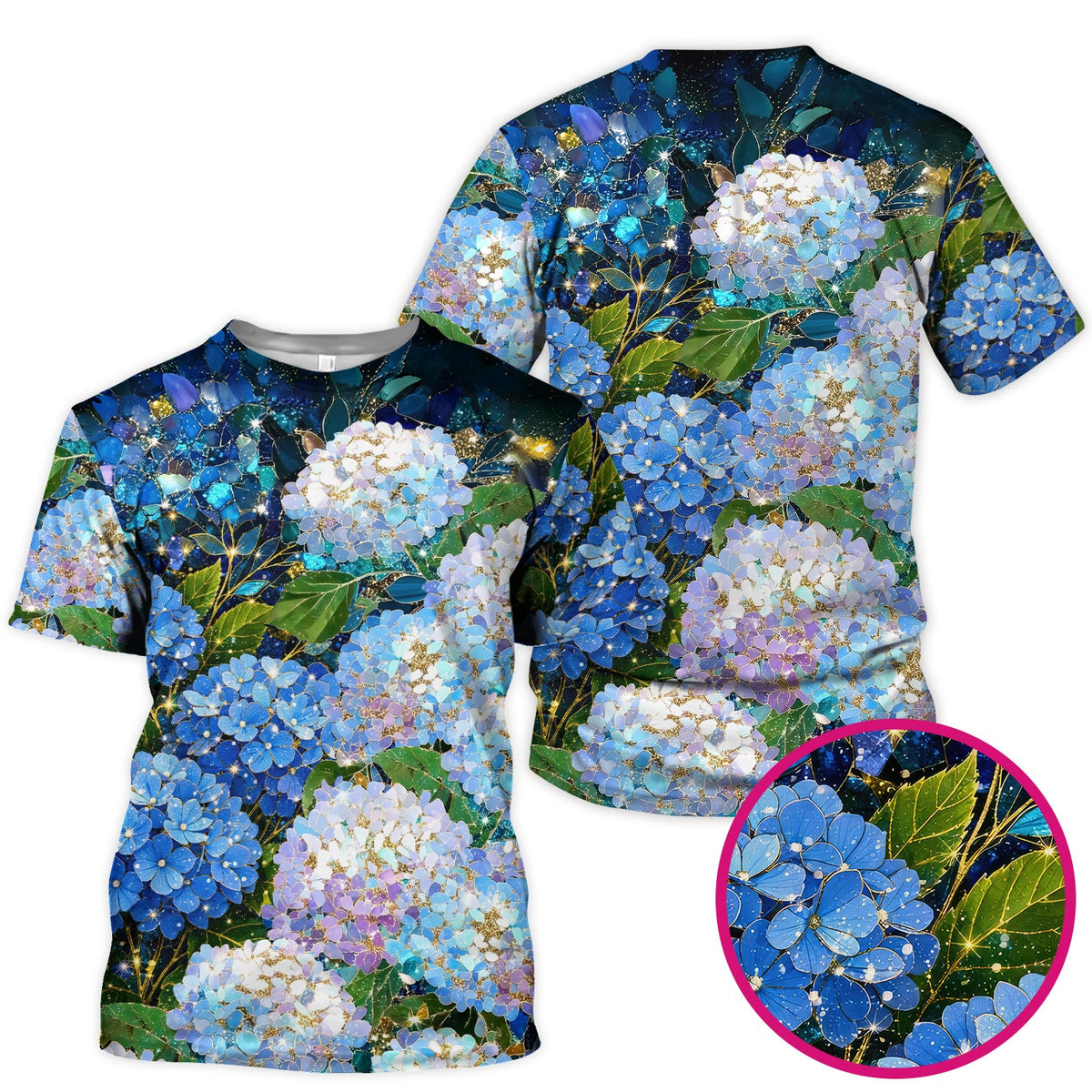 Blue Hydrangea Floral Nurse Scrub Top