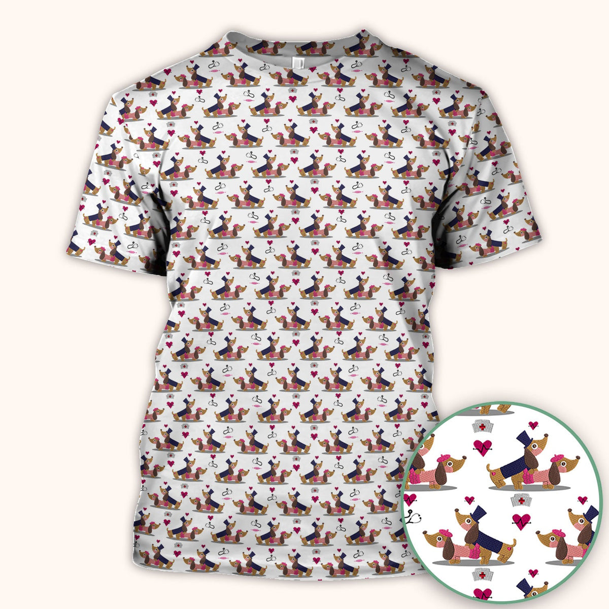 Dachshund Nurse Scrub Top - Valentines Day Gift