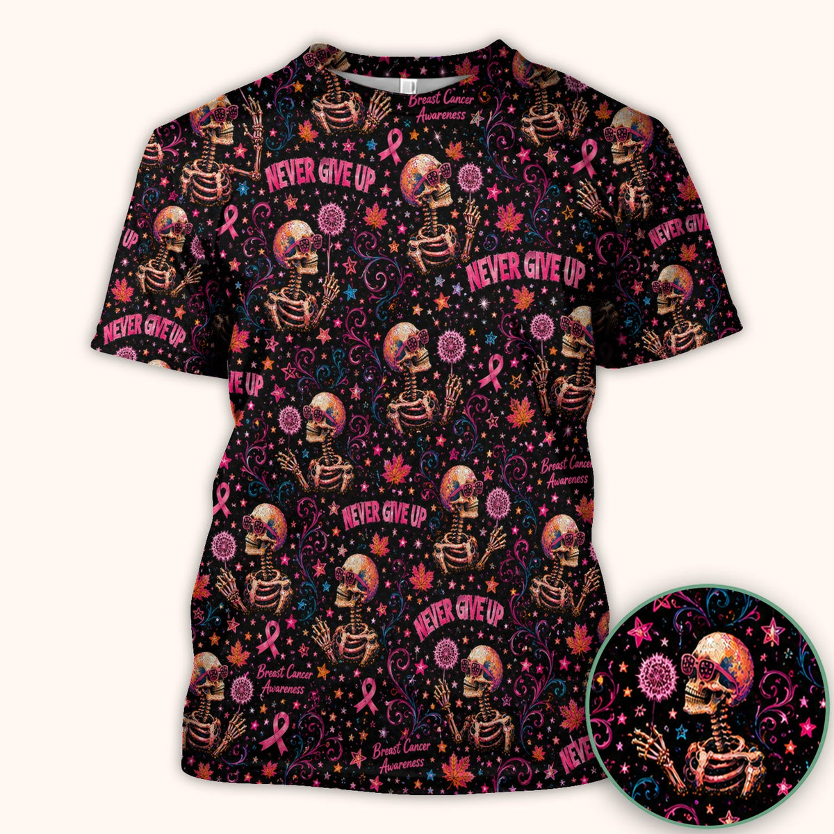 Breast Cancer Awareness Skeletons Nurse Scrub Top