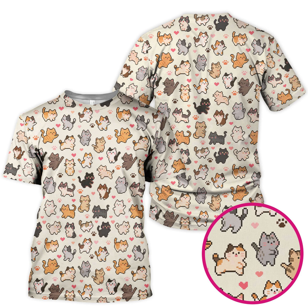 Pixel Cat Heart Paw Nurse Scrub Top
