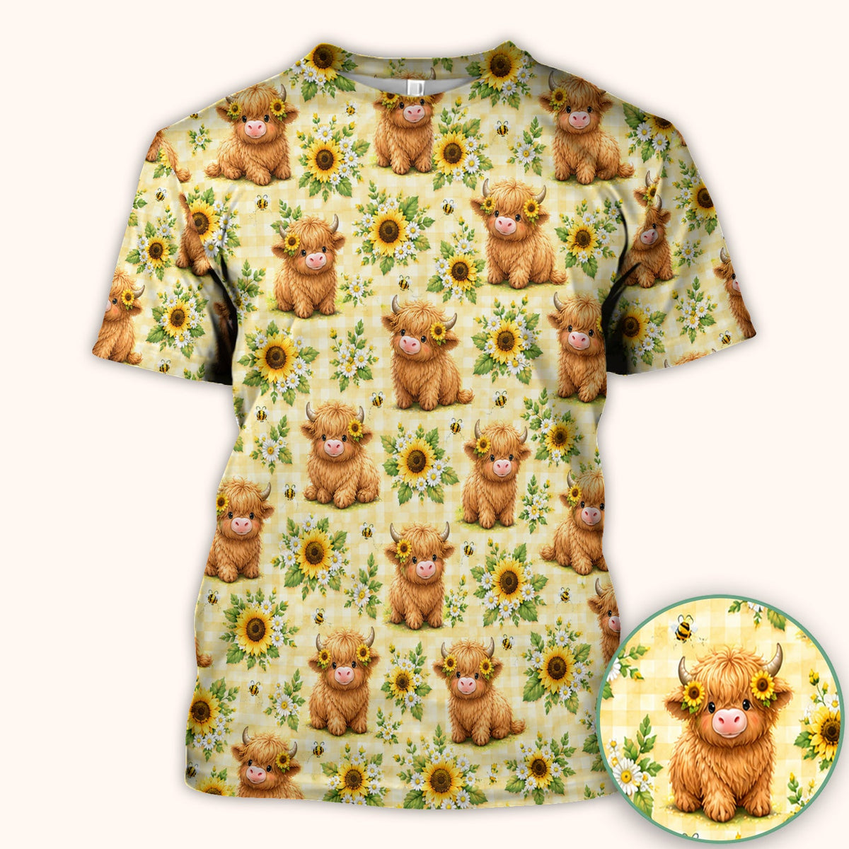 Sunflower Highland Cow Bee Nurse Scrub Top