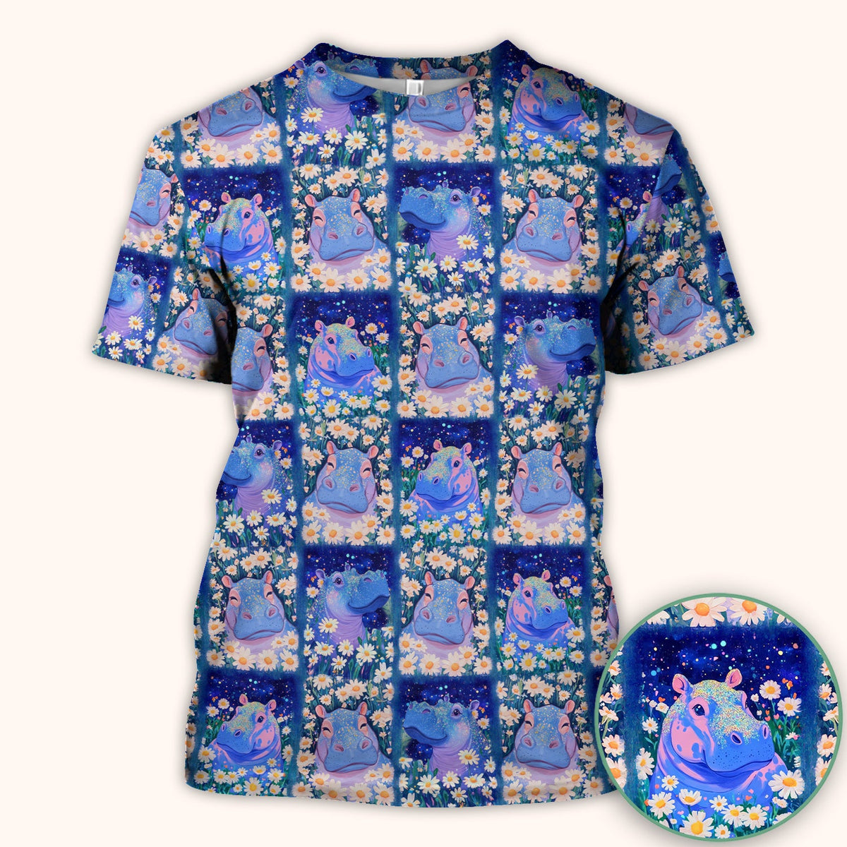 Hippo Daisy Patchwork Nurse Scrub Top