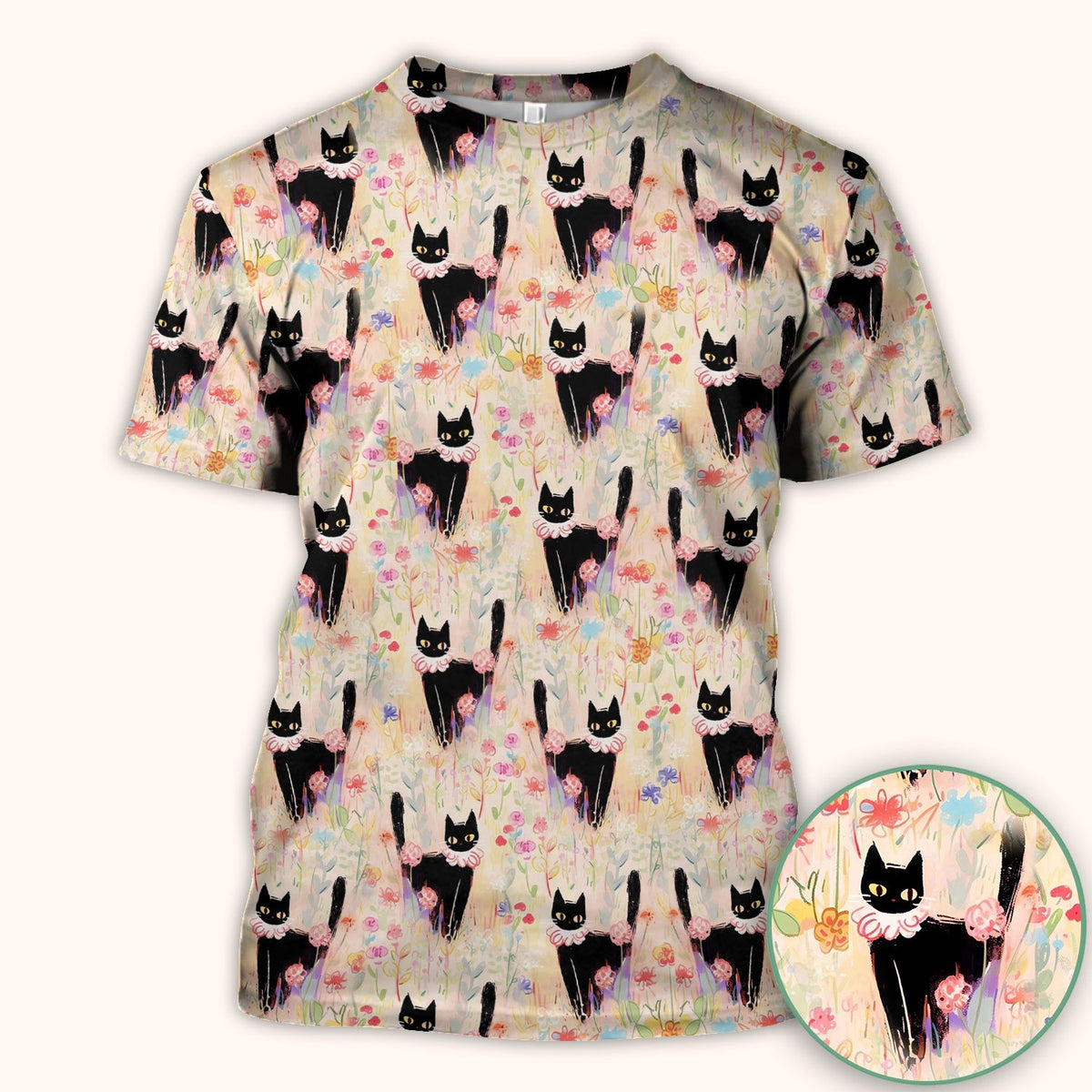Black Cat Floral Garden Nurse Scrub Top