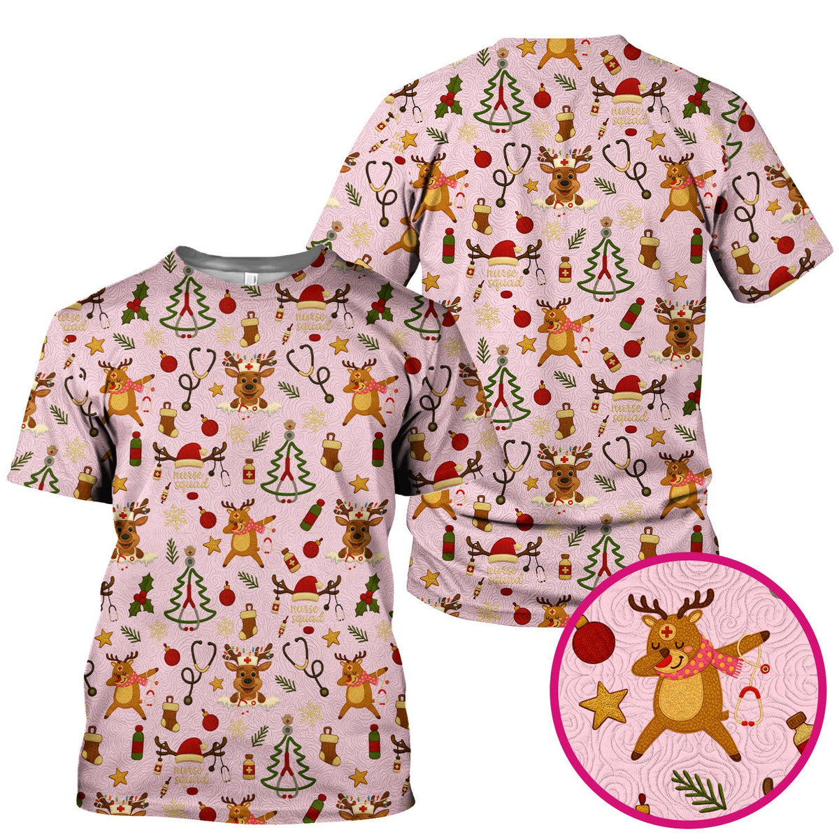 Christmas Reindeer Scrub Top - Cute Holiday Nurse Scrubs with Reindeer Print - Funny Xmas Medical Scrub Shirt Gift for Women CNA RN Doctor