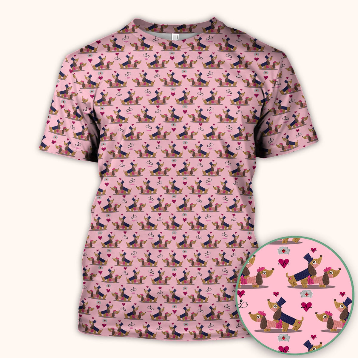 Dachshund Nurse Scrub Top - Valentines Day Gift