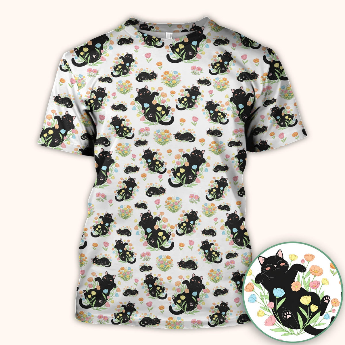 Cats Cute Poses Floral Nurse Scrub Top