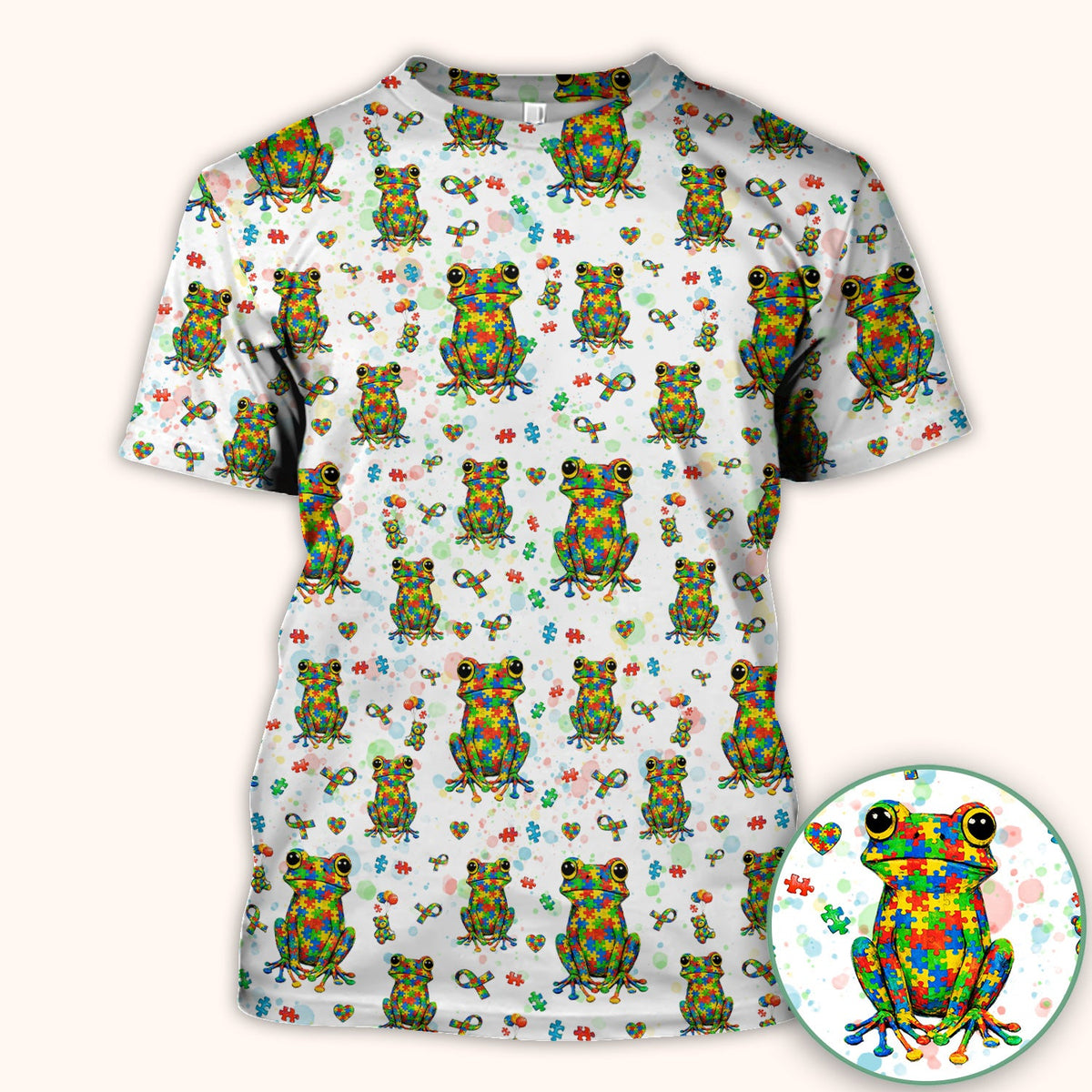 Colorful Autism Puzzle Frog Nurse Scrub Top