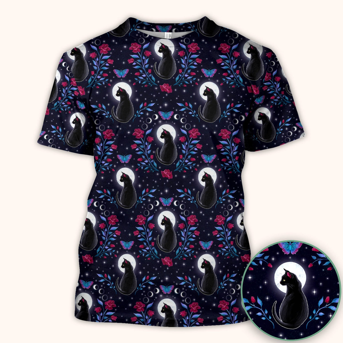 Black Cat Moon Rose Nurse Scrub Top