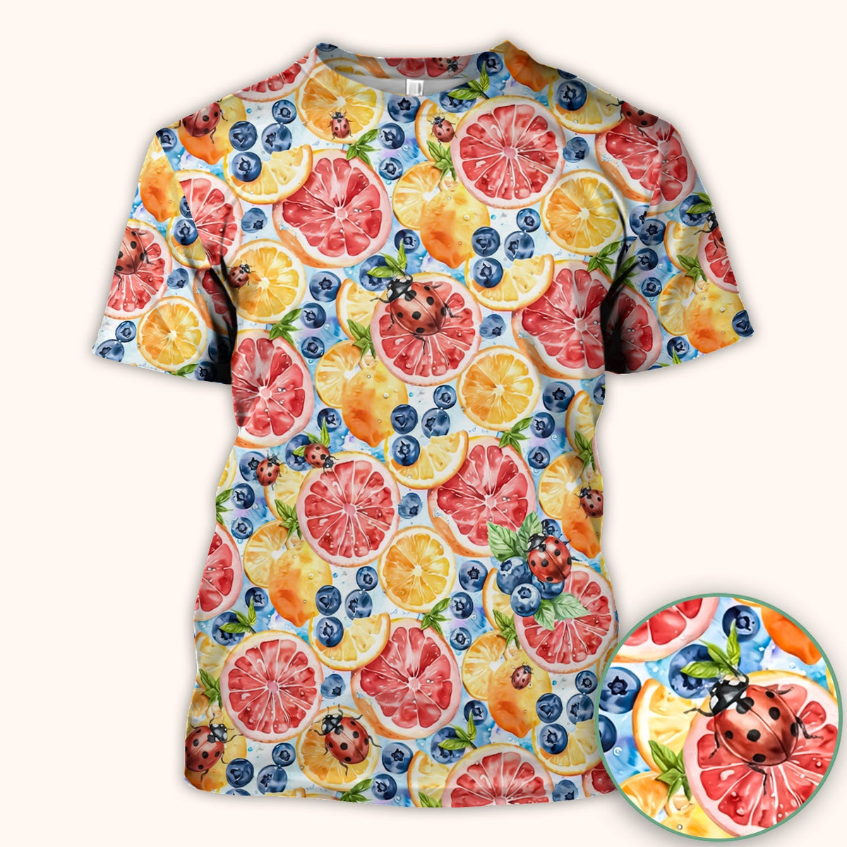 Citrus Berry Ladybug Nurse Scrub Top
