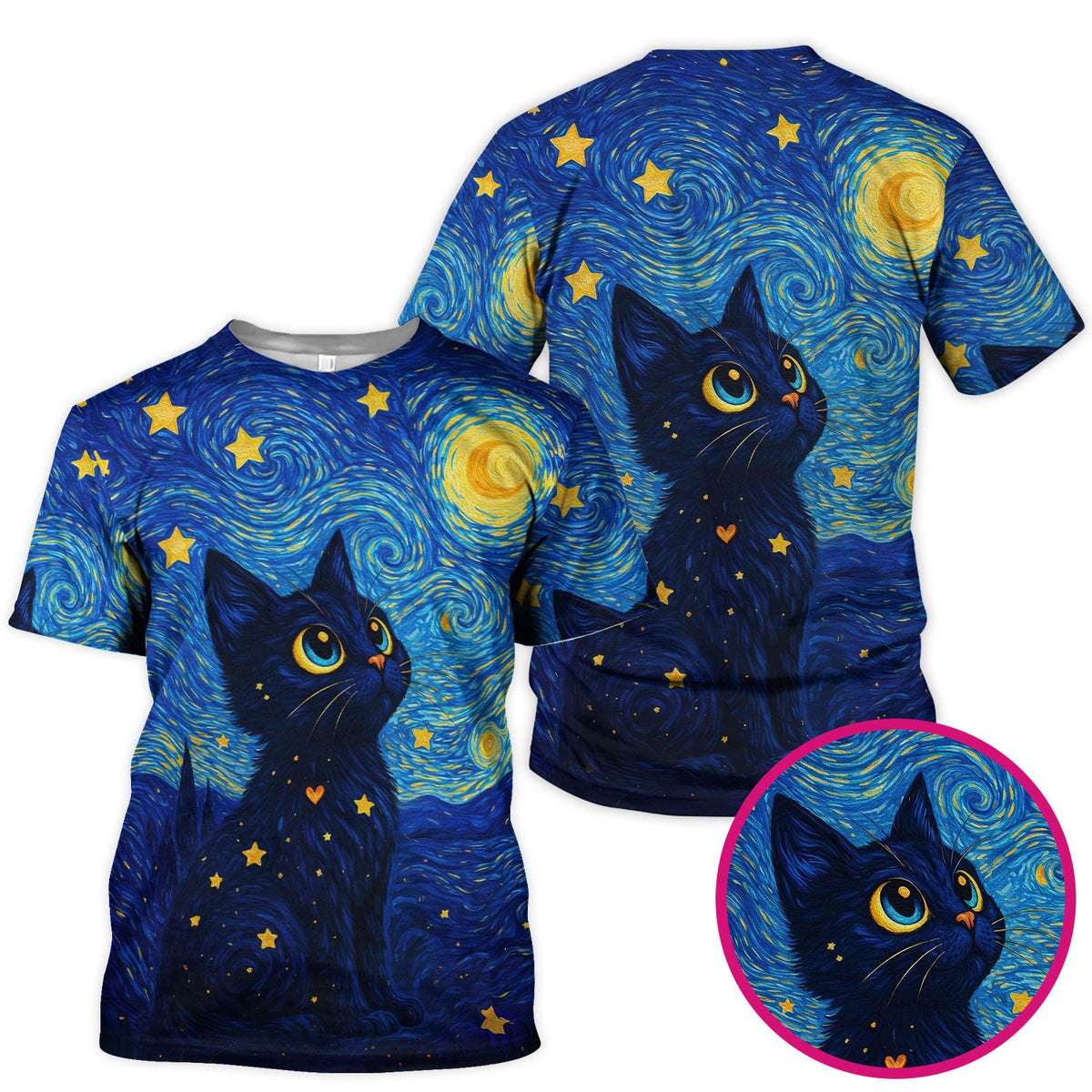 Black Cat Starry Night Nurse Scrub Top