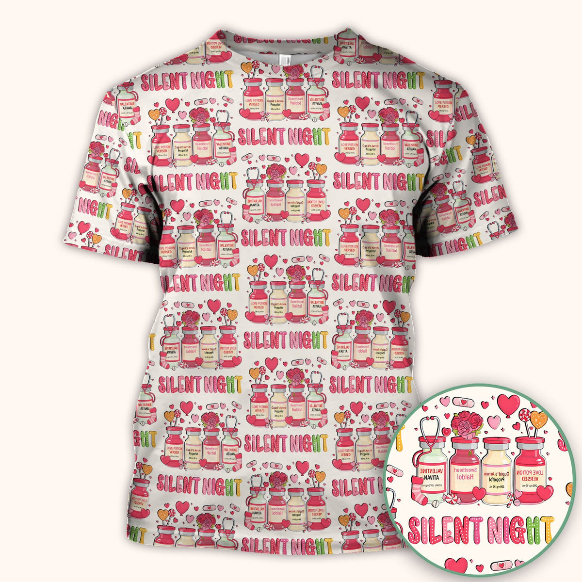 Valentine Silent Night Love Nurse Scrub Top