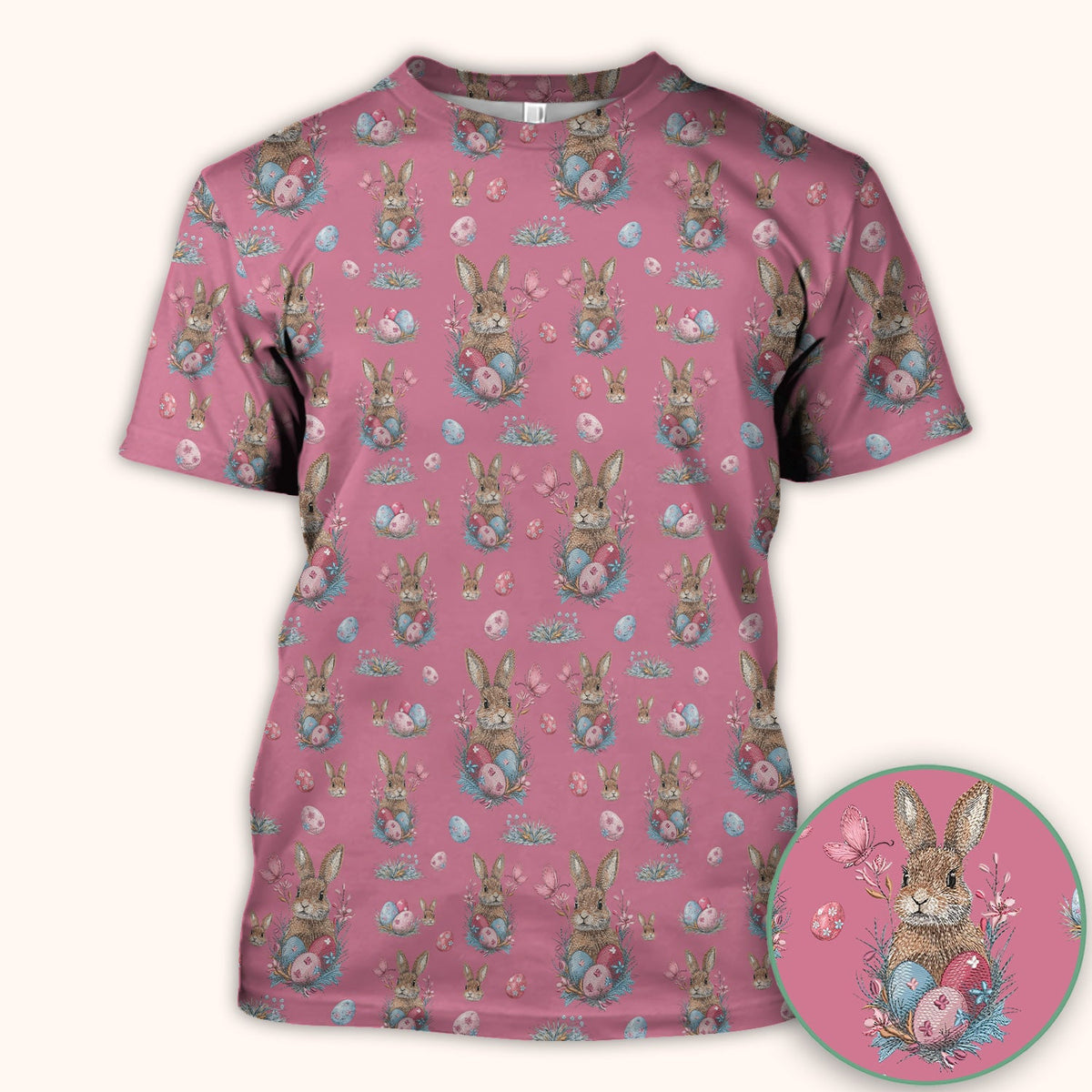 Pastel Easter Bunny Nest Pattern Scrub Top, Comfortable Scrubs for Nurses