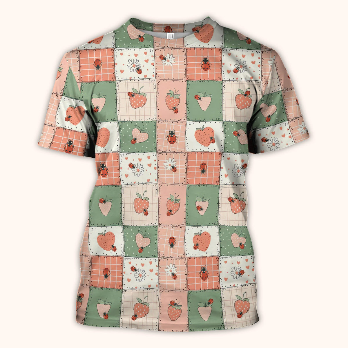 Strawberry Ladybug Patchwork Nurse Scrub Top