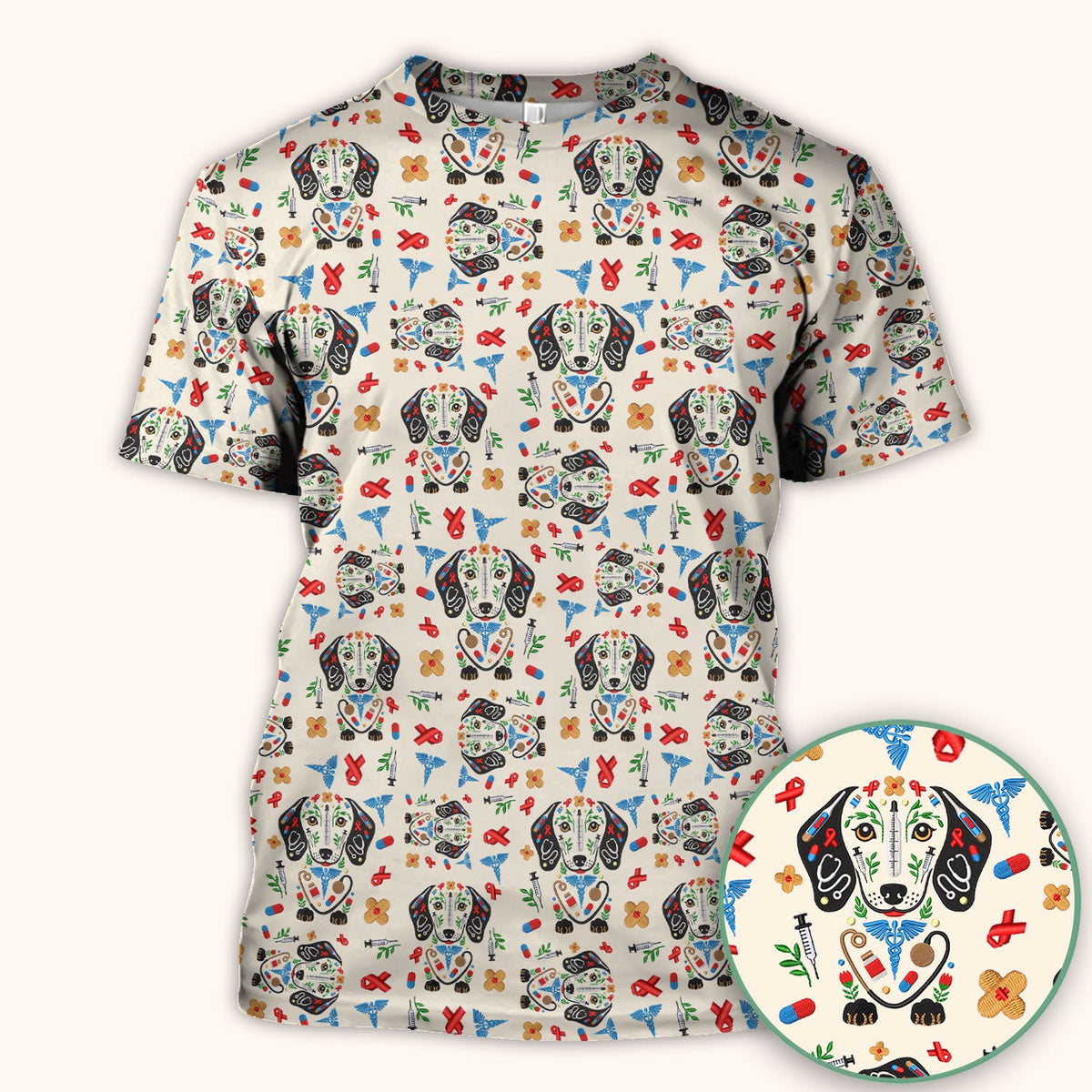 Dachshund Medical Icon Nurse Scrub Top
