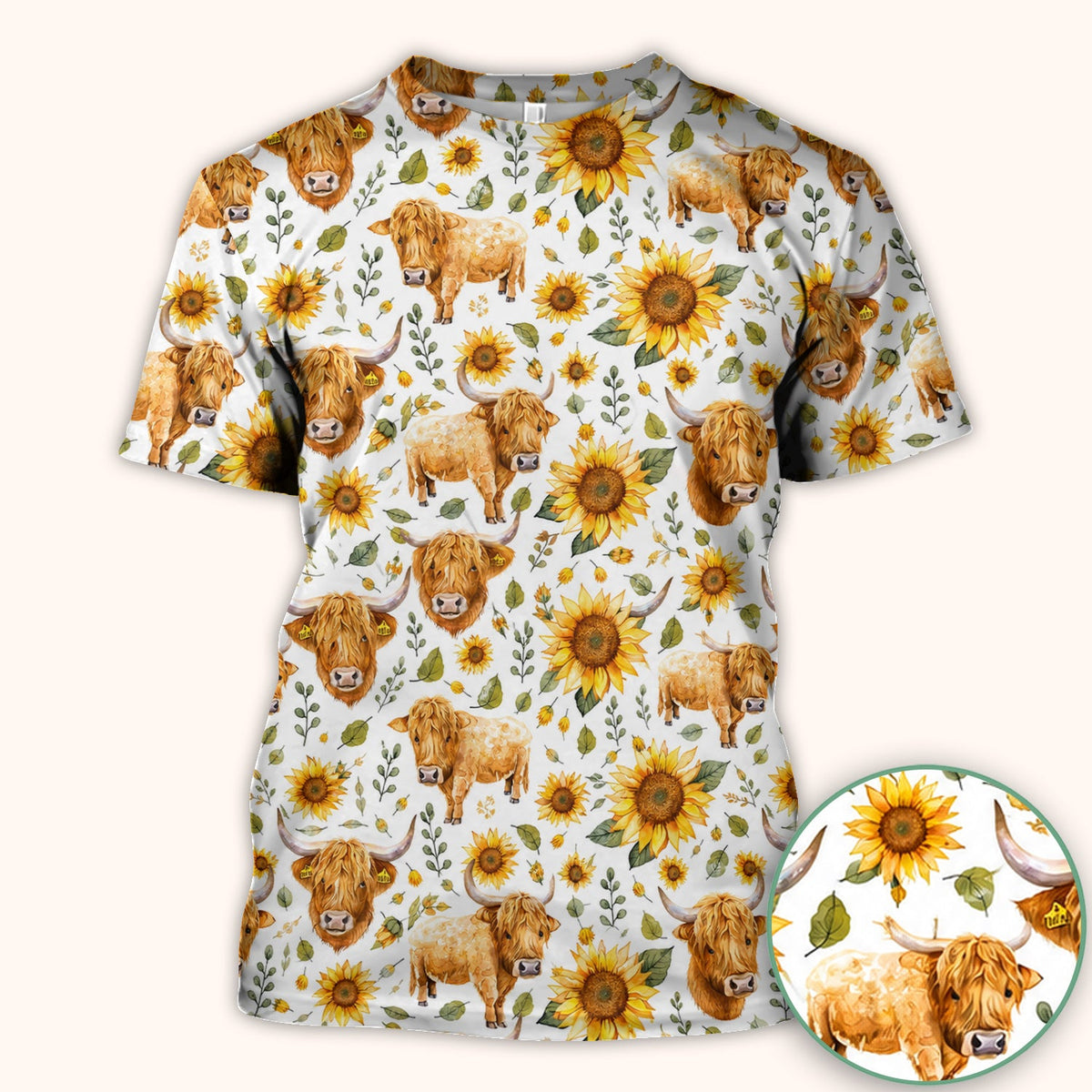 Highland Cow Sunflower Pattern Nurse Scrub Top