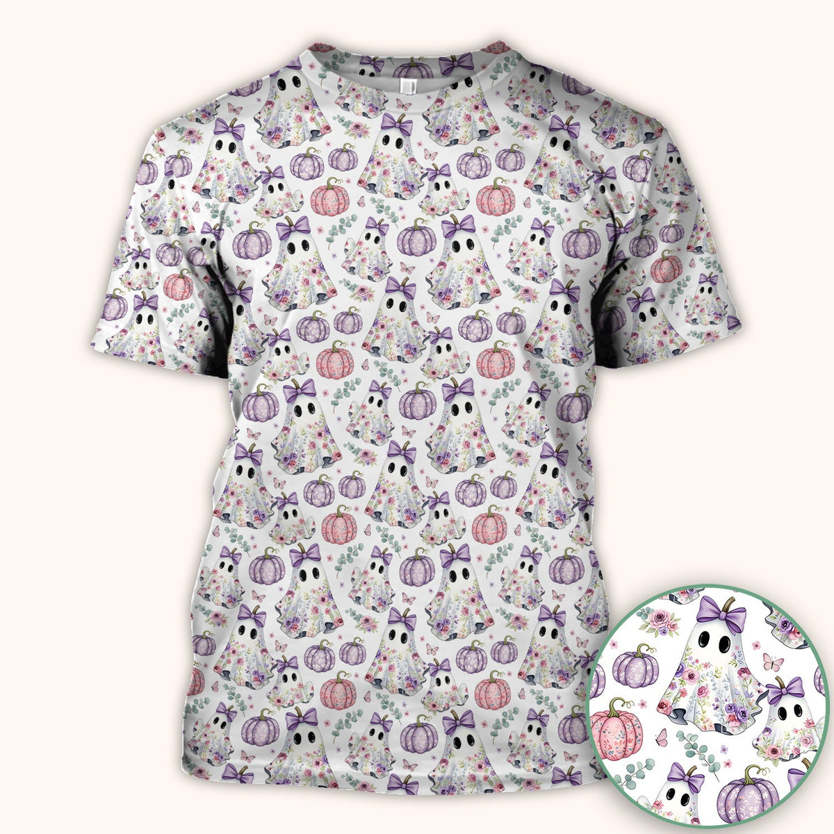 Floral Ghost Pumpkin Nurse Scrub Top