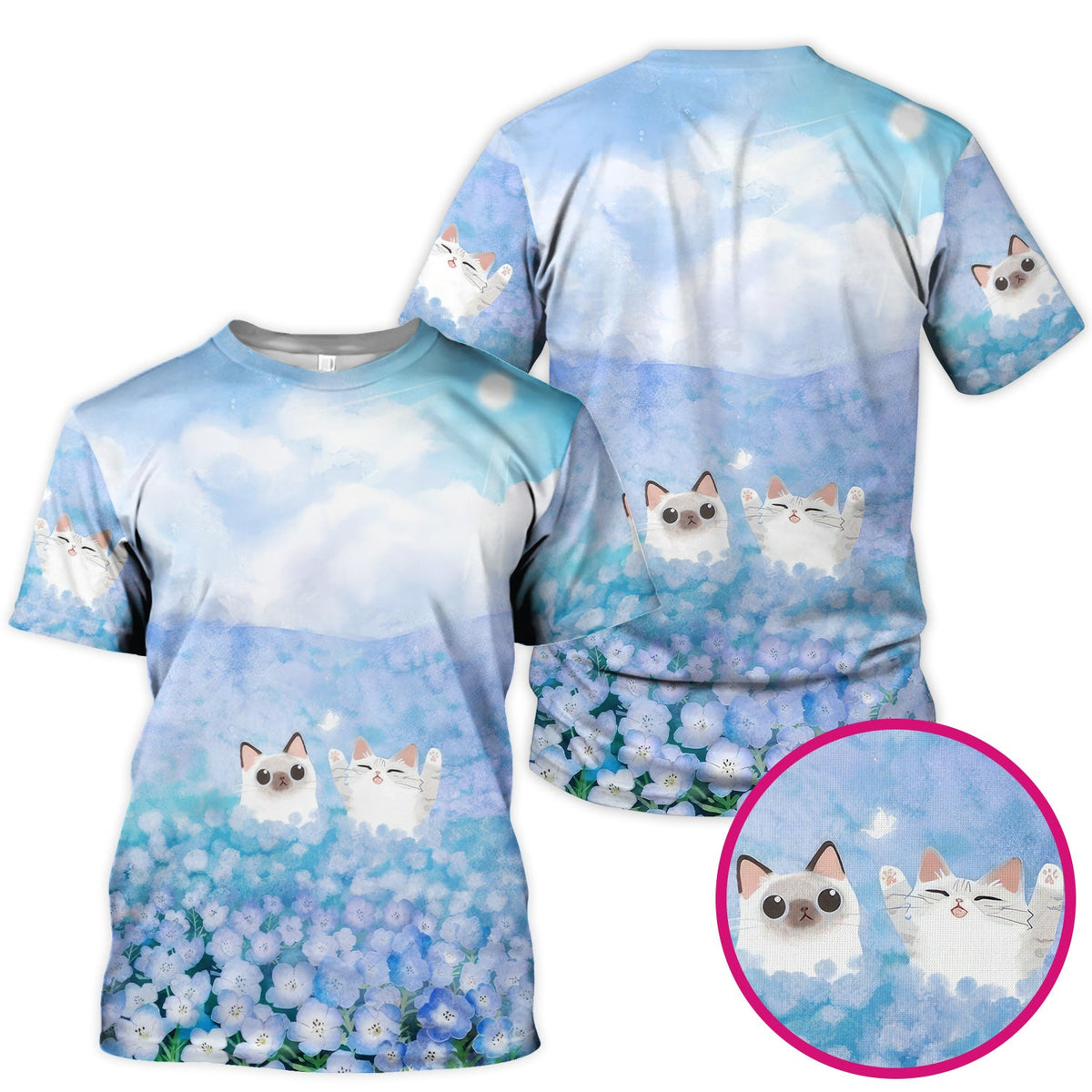 Dreamy Cat Cloud Hydrangea Nurse Scrub Top