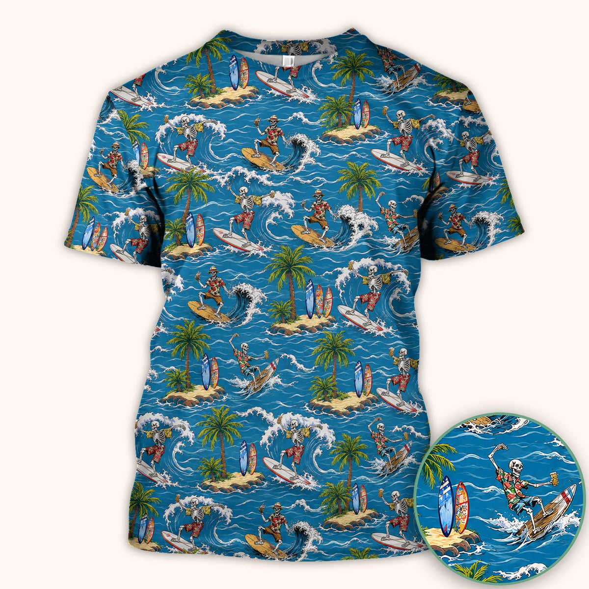 Spooky Tropical Skeleton Surfer Nurse Scrub Top