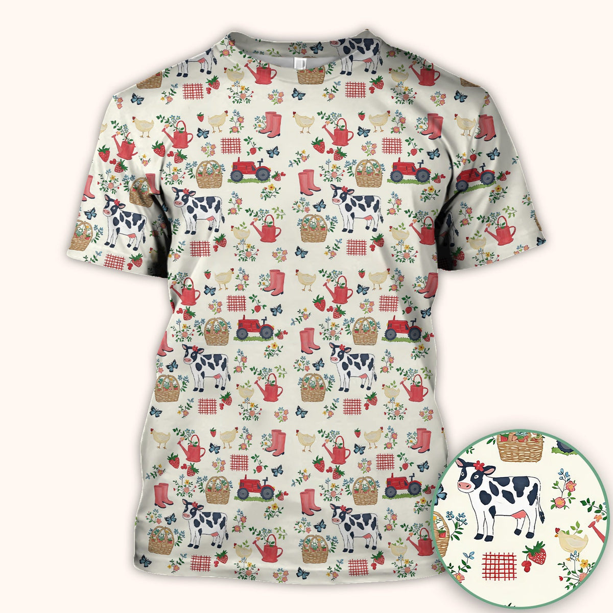 Cow Chicken Farm Nurse Scrub Top