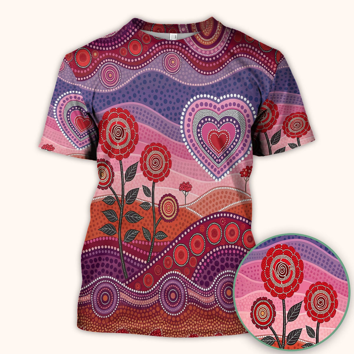 Boho Dot Art Valentine Scrub Top, Artistic Heart Pattern Nurse Shirt, Comfortable Scrubs For Nursing