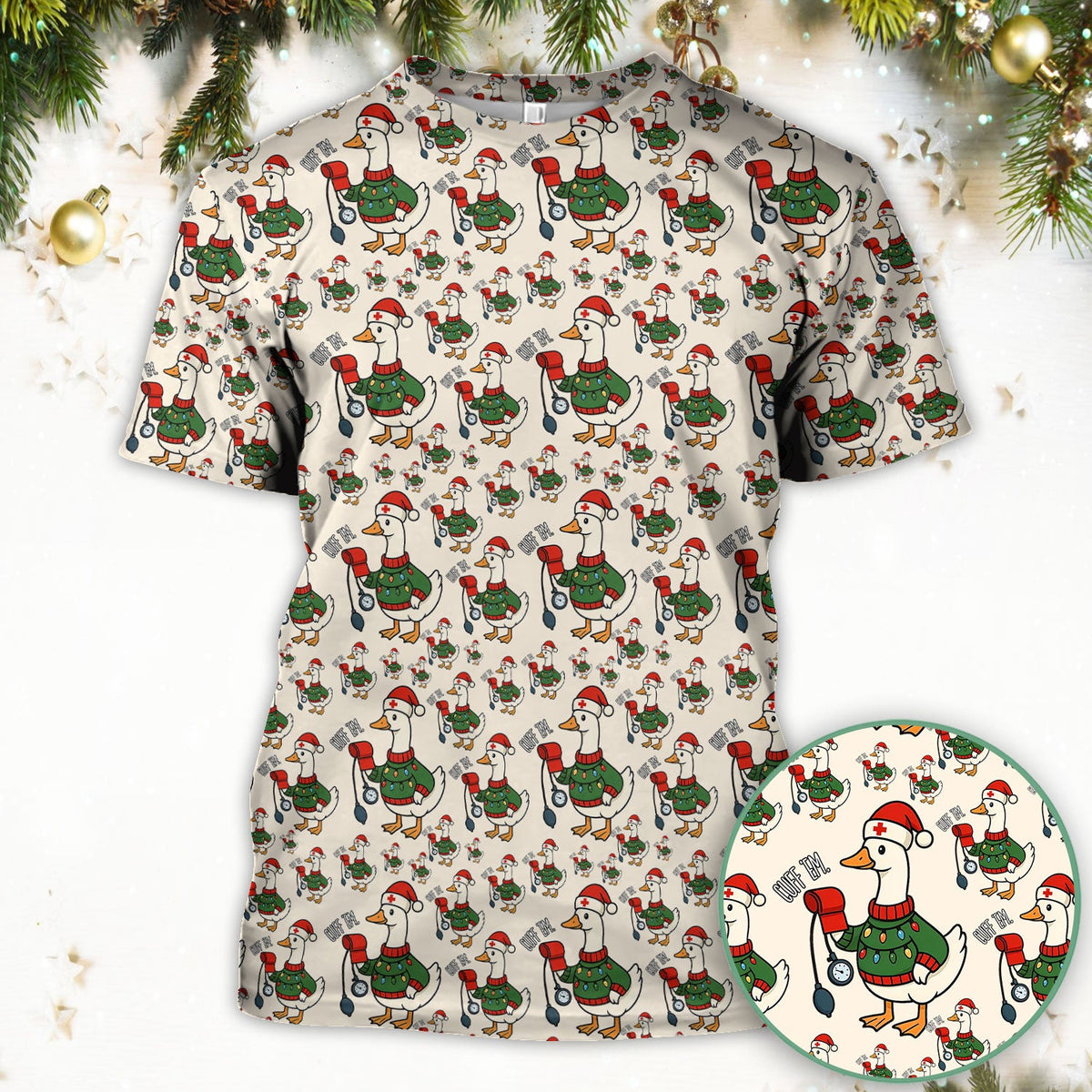 Christmas Duck Nurse Scrub Top
