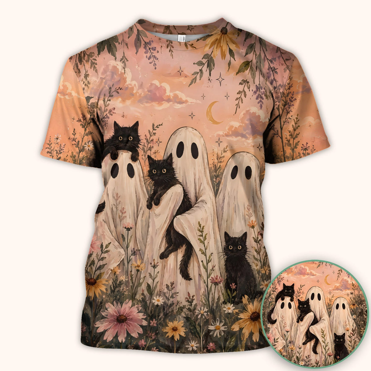Ghosts Black Cats Nurse Scrub Top - Halloween Gift