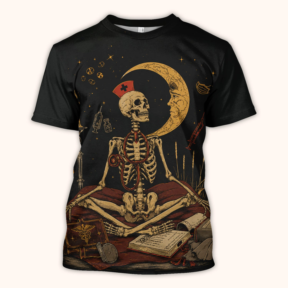 Breast Cancer Skeleton Nurse Scrub Top