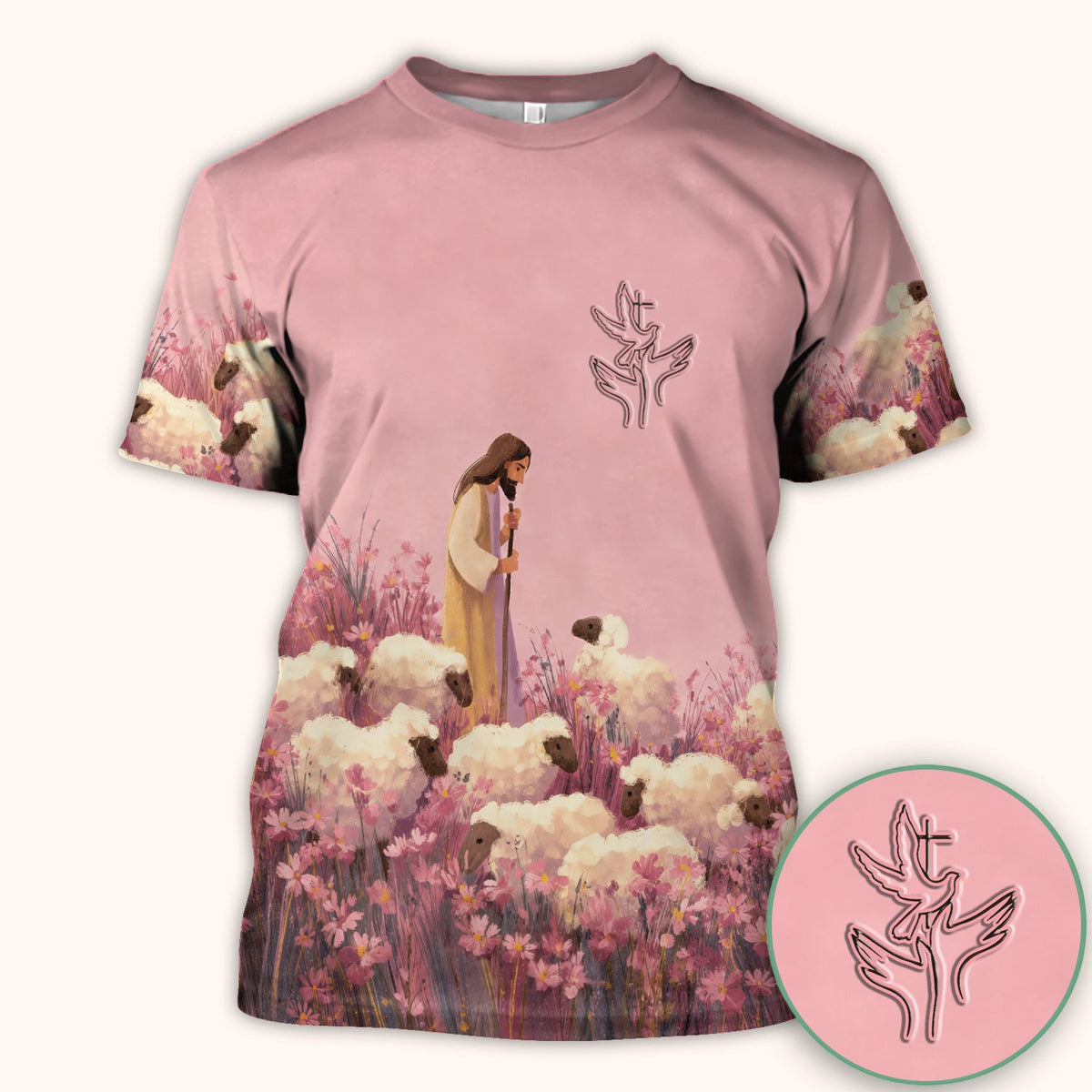 Christian Shepherd With Lambs Nurse Scrub Top