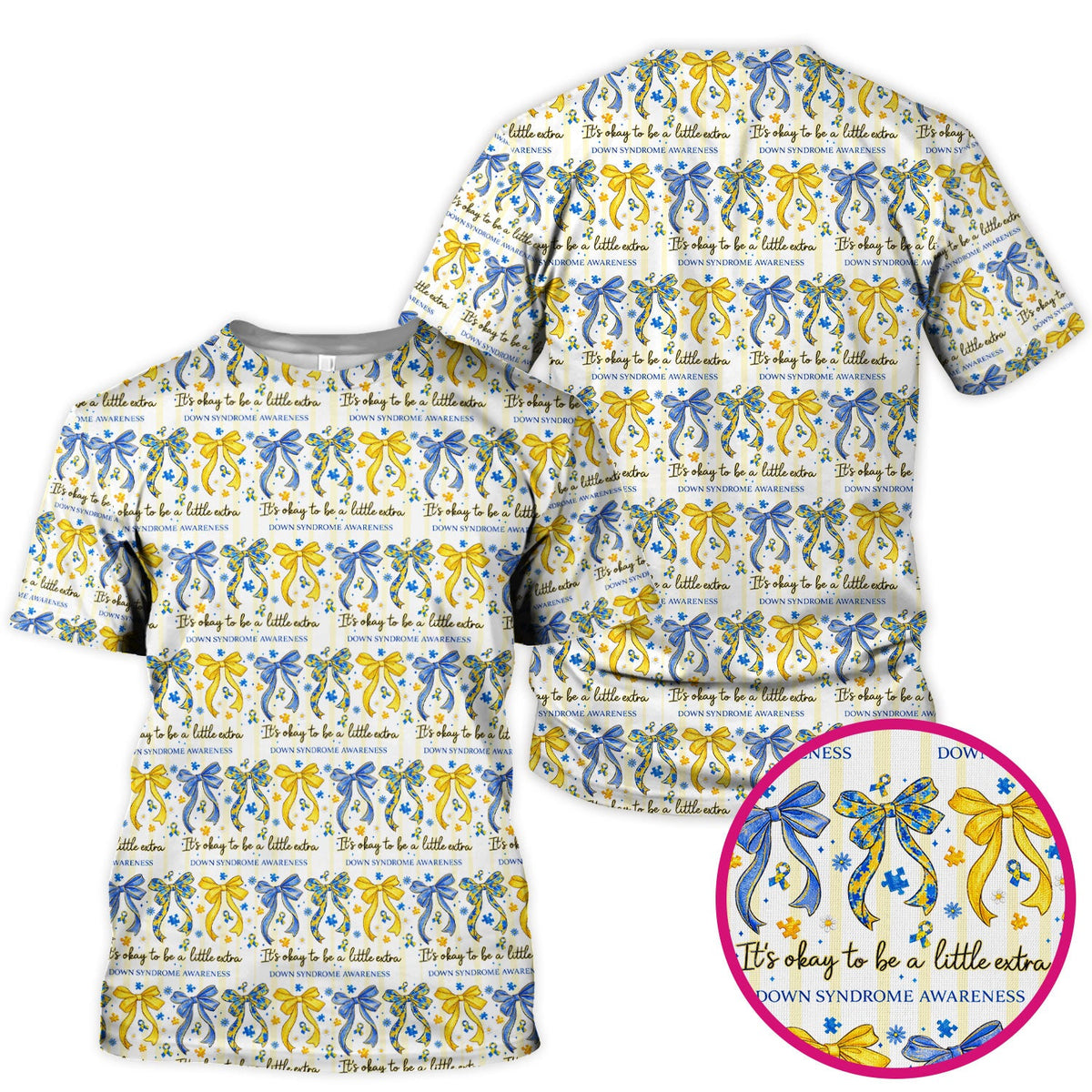 Down Syndrome Awareness Ribbon Pattern Scrub Top Comfortable Nurse Workwear Top