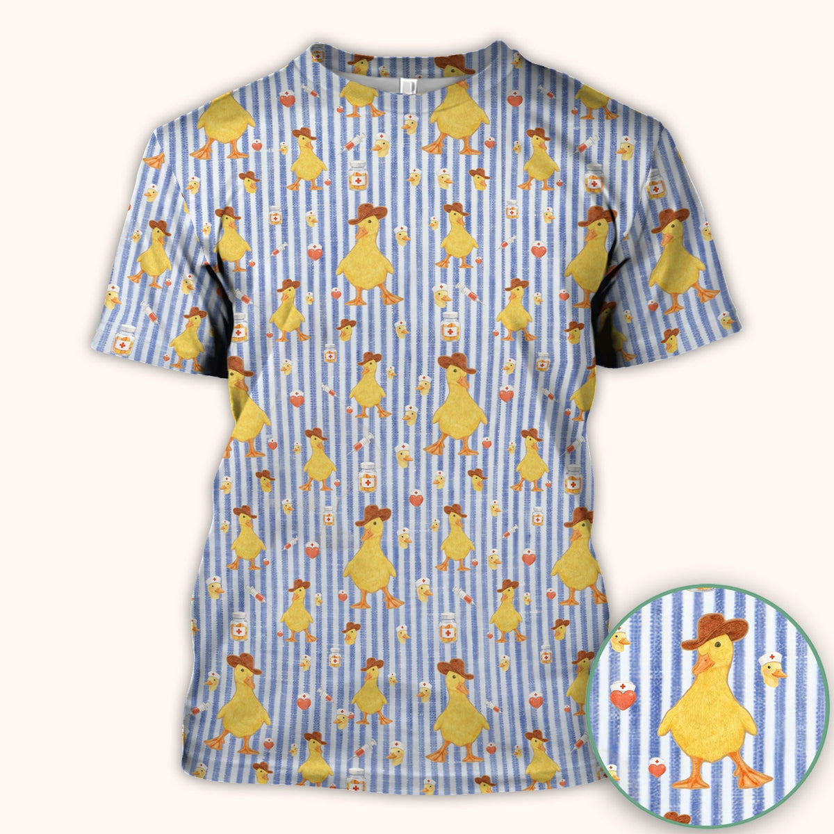 Cowboy Ducktor Vertical Stripe Nurse Scrub Top