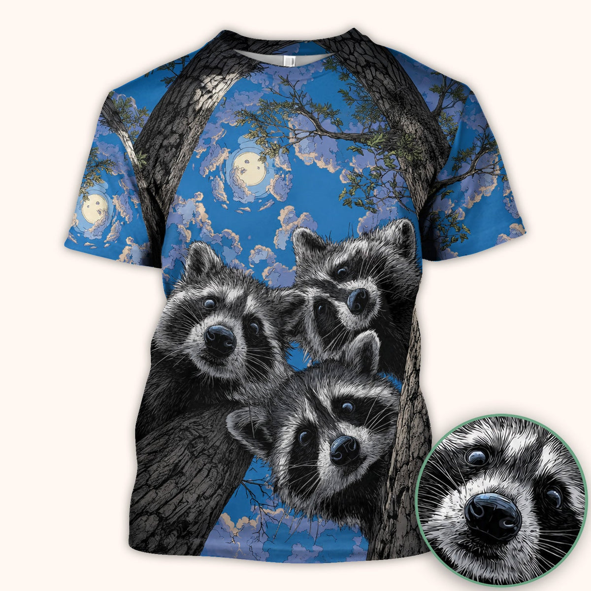 Cute Raccoon Tree Veterinary Pattern Scrub Top, Comfortable Scrubs for Nurses
