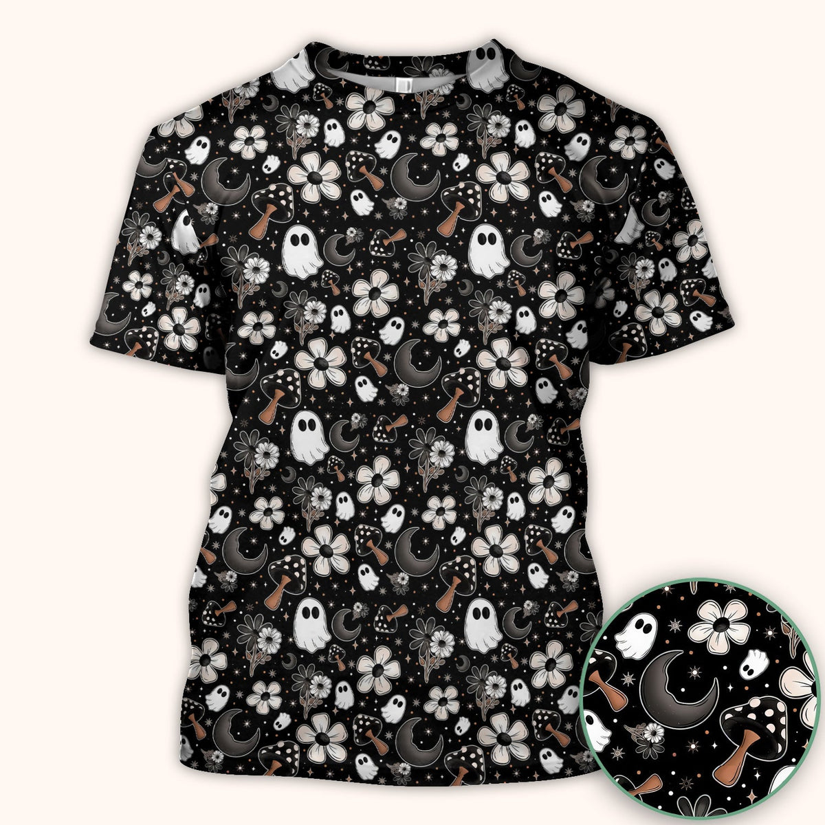 Floral Mushroom Ghost Nurse Scrub Top