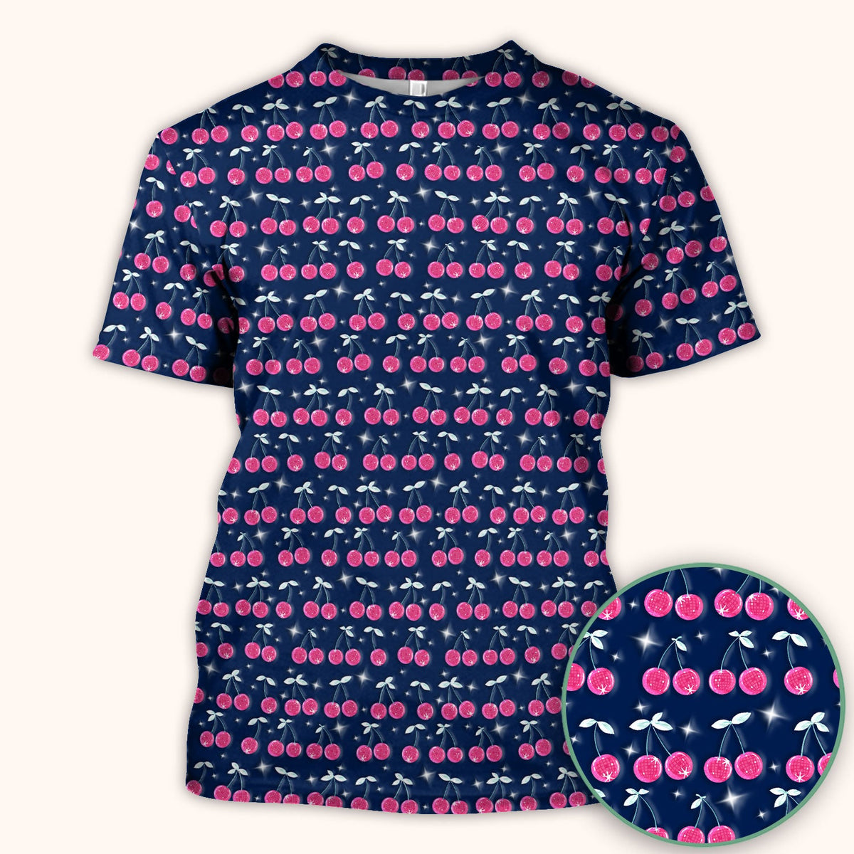 Pink Cherry Sparkle Nurse Scrub Top
