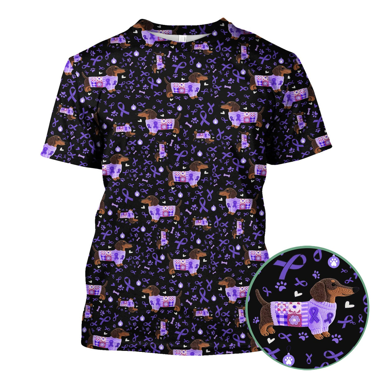 Purple Ribbon Dachshund Nurse Scrub Top