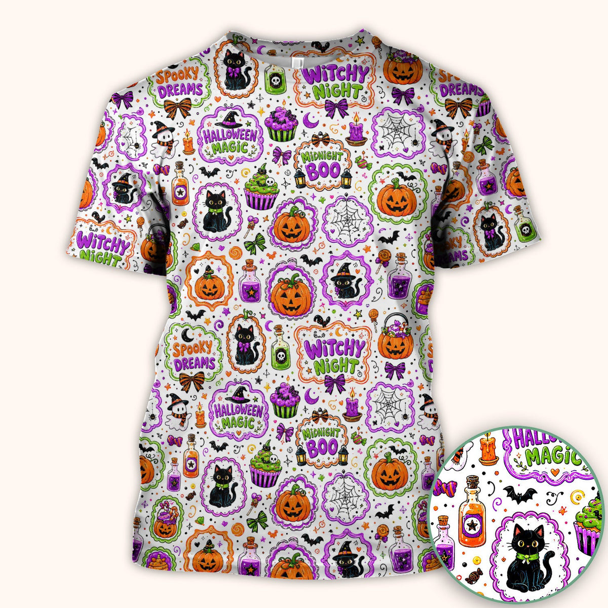 Halloween Black Cats Pumpkins Nurse Scrub Top