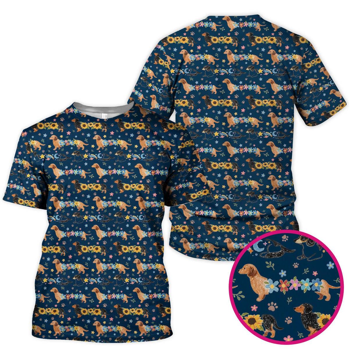 Floral Wiener Dog Nurse Scrub Top
