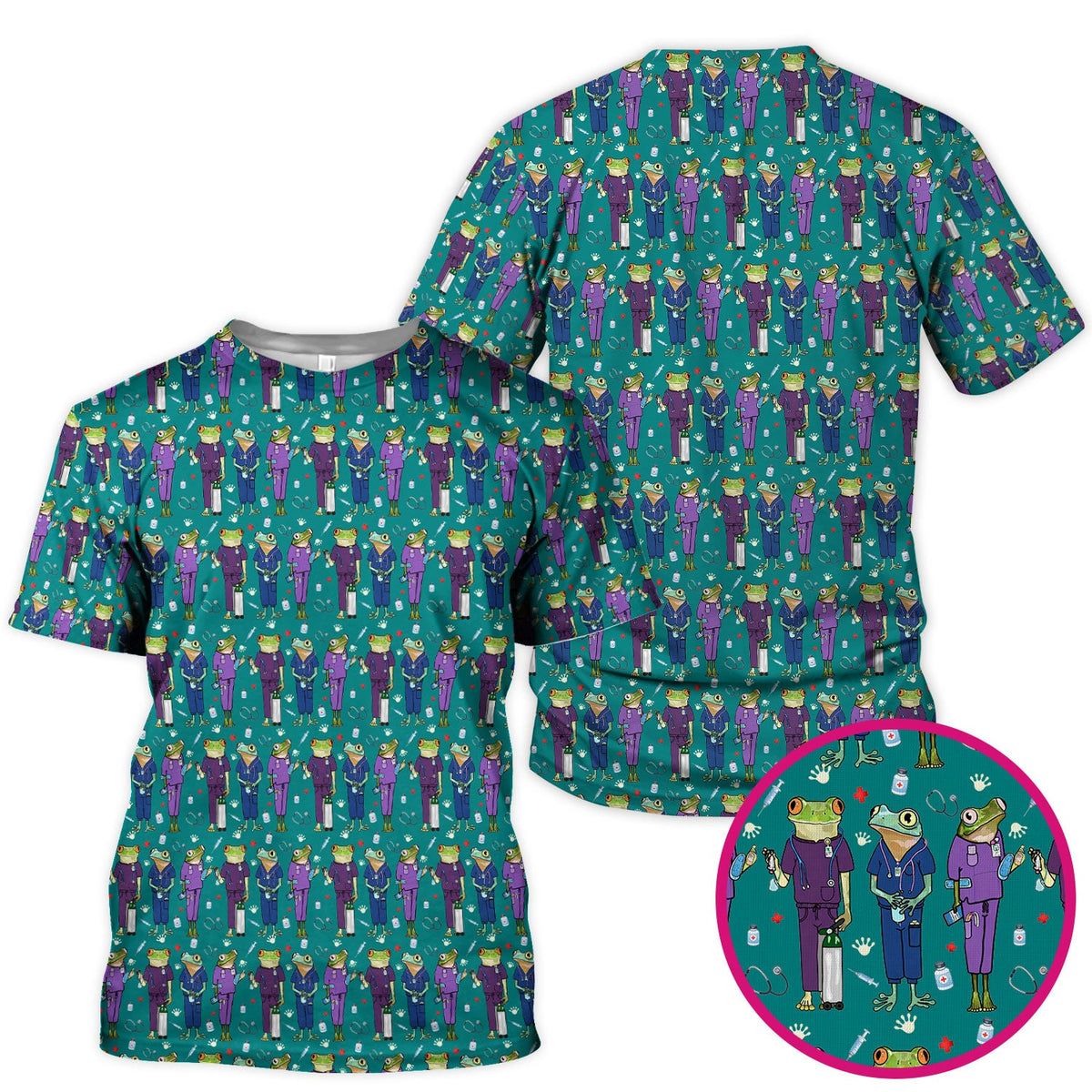Frog Print Nurse Scrub Top