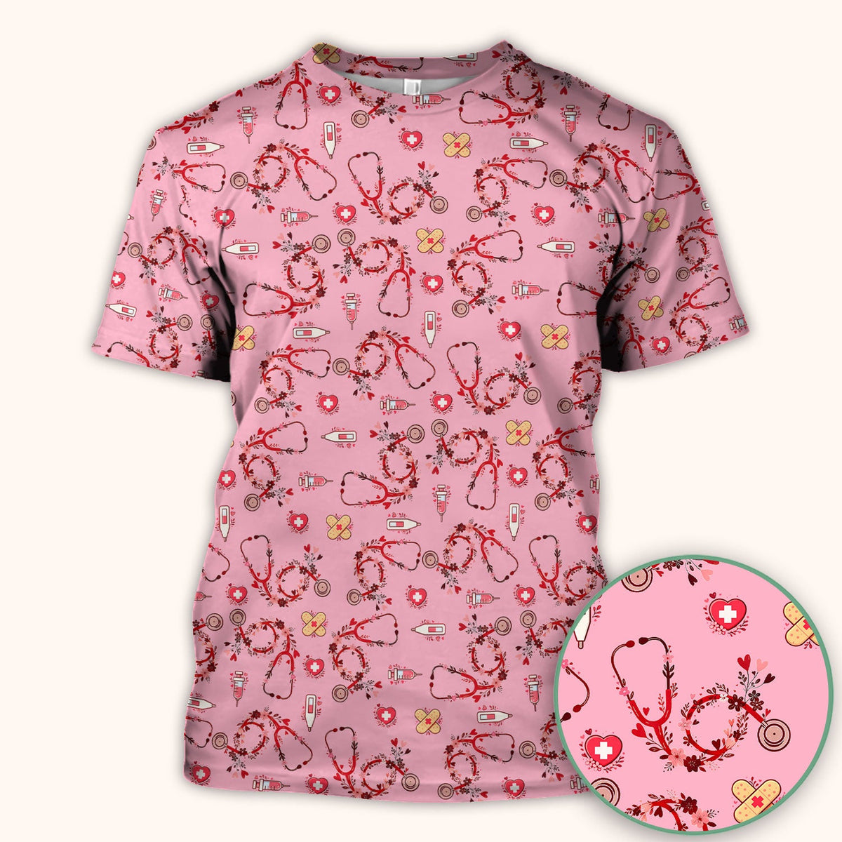 Heart Stethoscope Nurse Scrub Top