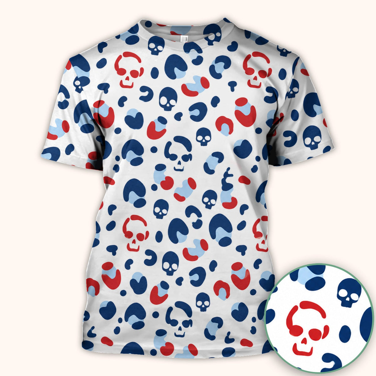 Red Blue Skull Leopard Nurse Scrub Top