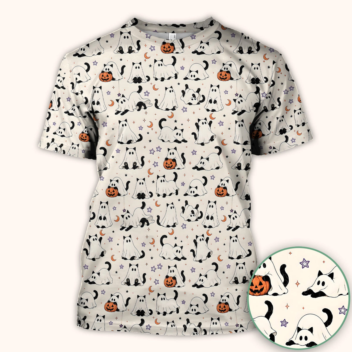 Ghost Cats Pumpkins Nurse Scrub Top - Halloween Gift