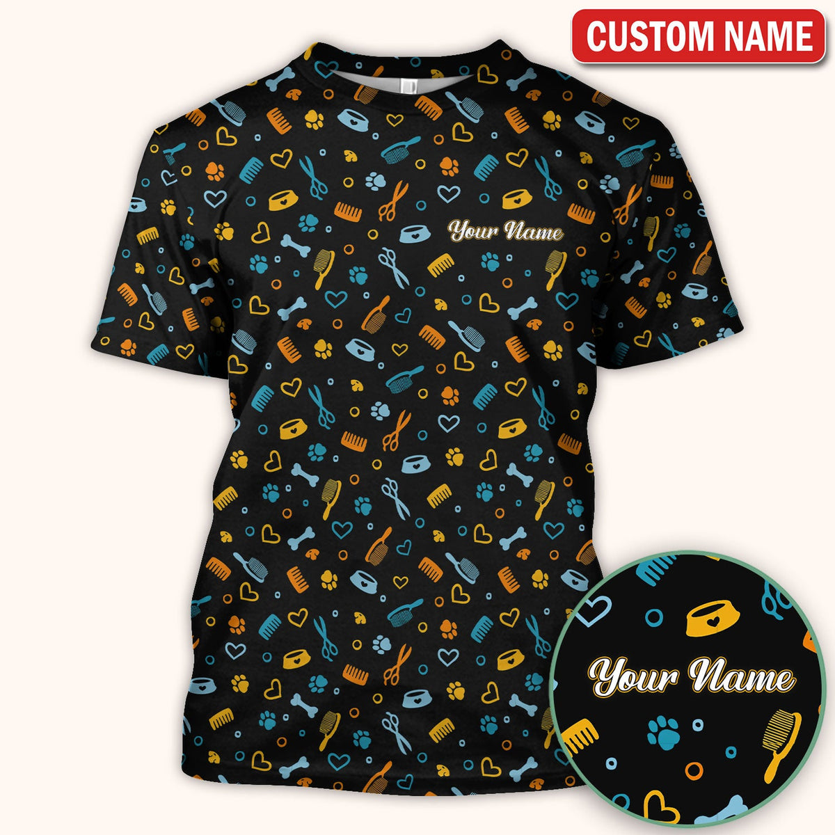 Personalized Dog Cat Grooming Nurse Scrub Top