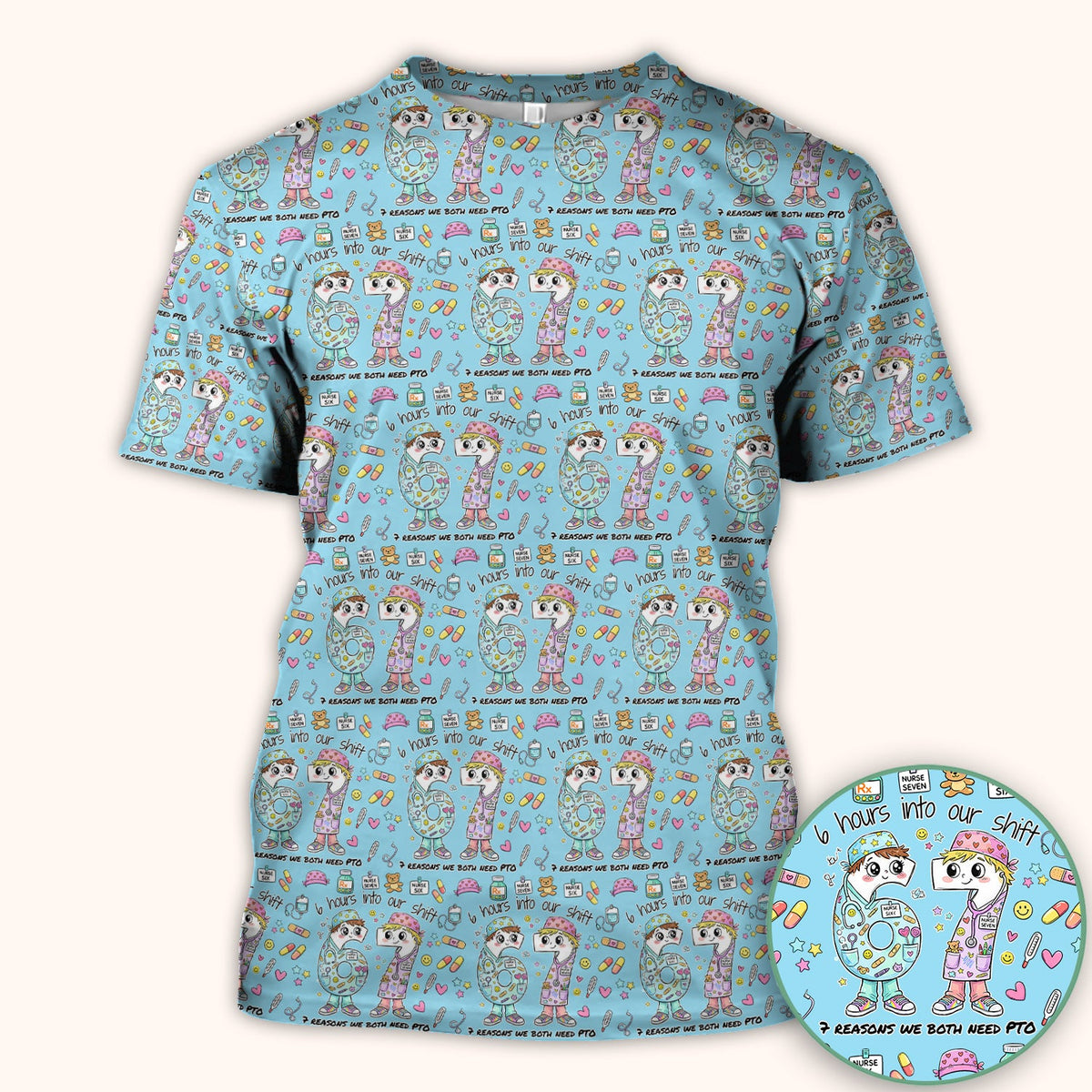 Six Hours Into Shift Blue Nurse Scrub Top