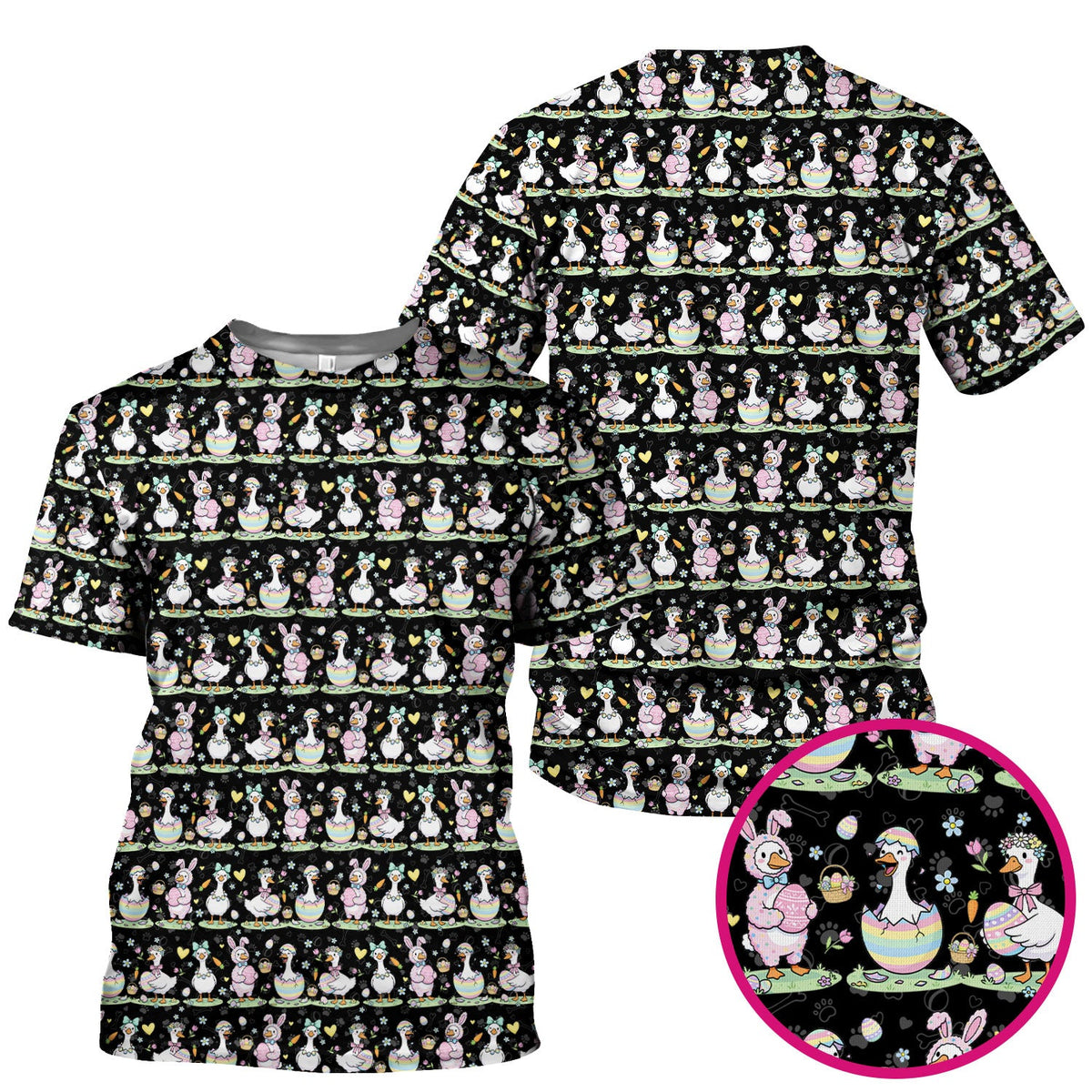Pastel Easter Goose Bunny Egg Pattern Scrub Top, Comfortable Scrubs for Nurses