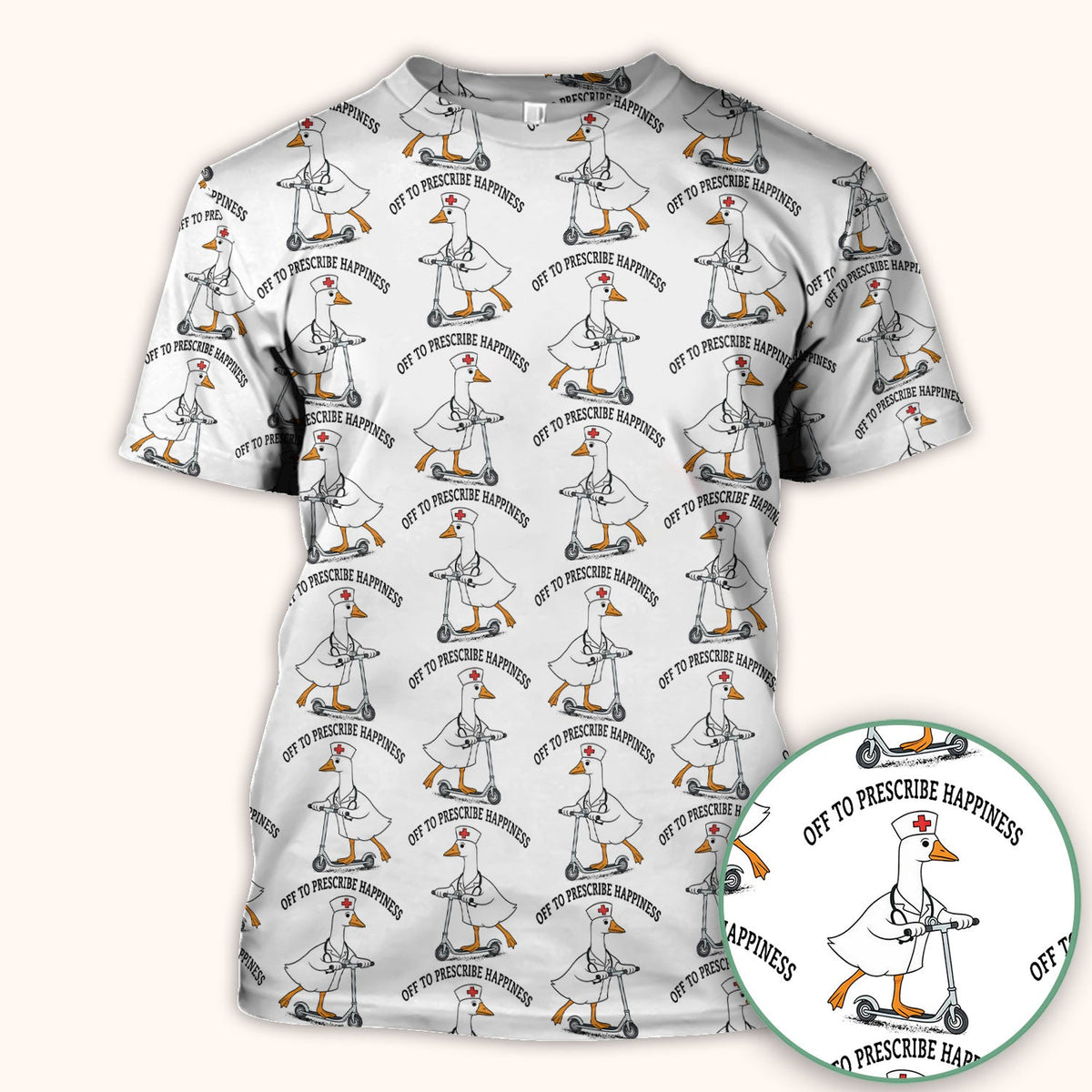 Nurse Goose Scooter Print Scrub Top, Breathable Fabrics Nursing Uniform