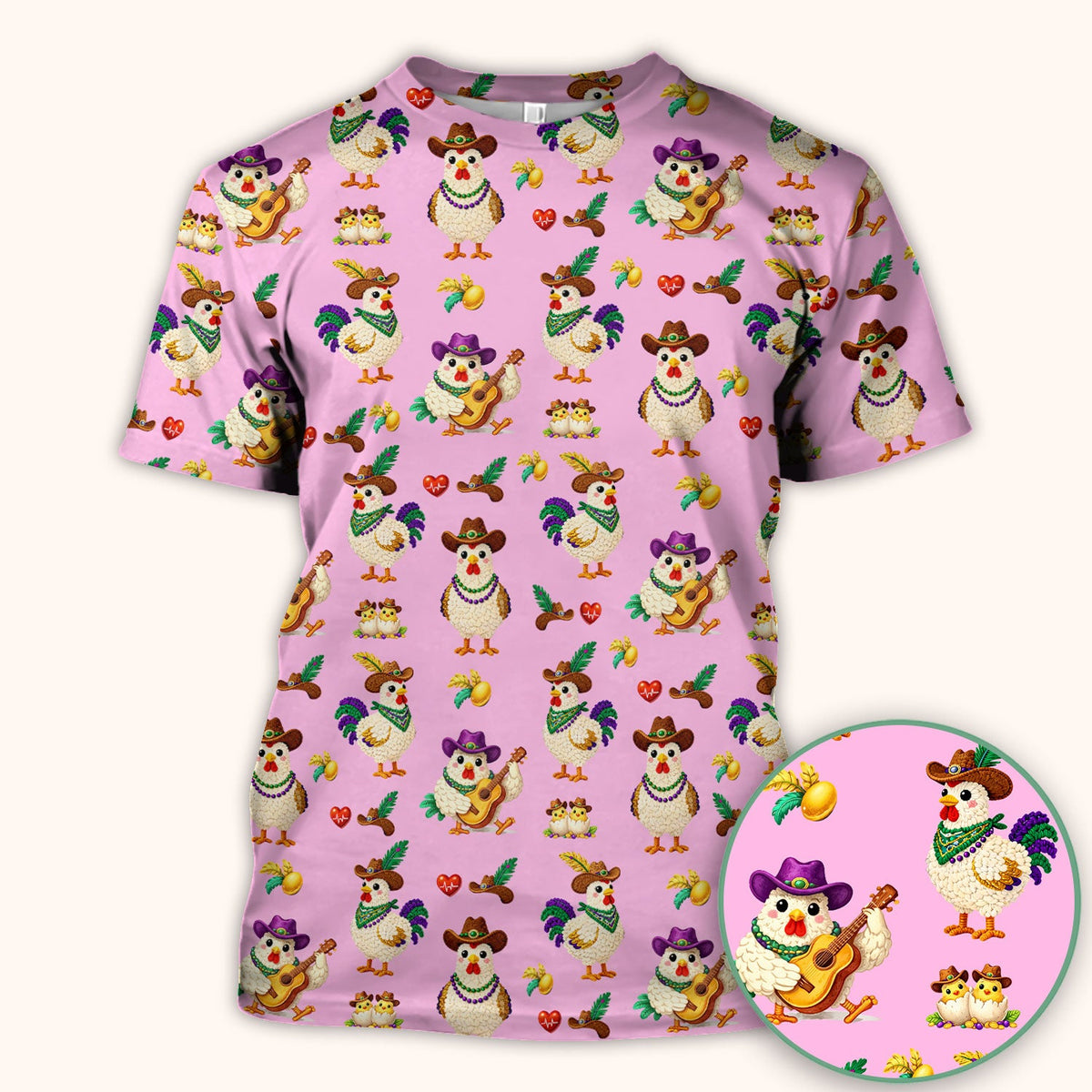 Mardi Gras Rooster Cowboy Nurse Scrub Top