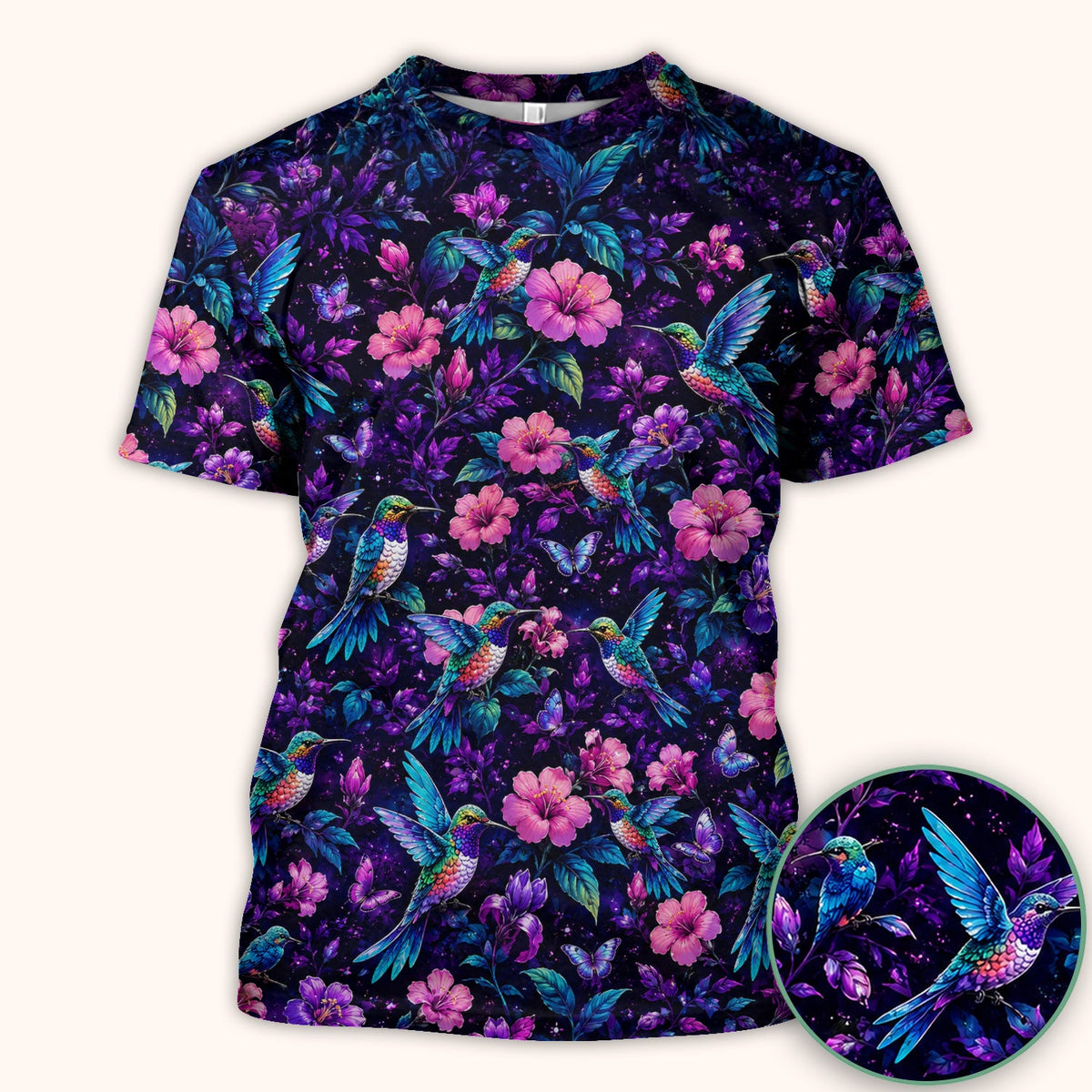 Vibrant Hummingbird Hibiscus Blossom Nurse Scrub Top