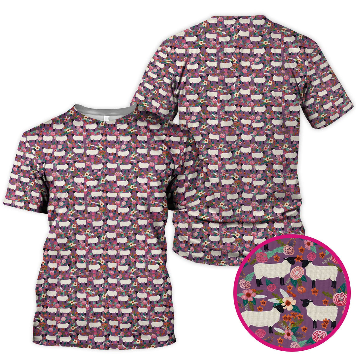 Sheep Floral Meadow Nurse Scrub Top